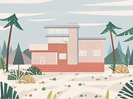 扁平风建筑插画