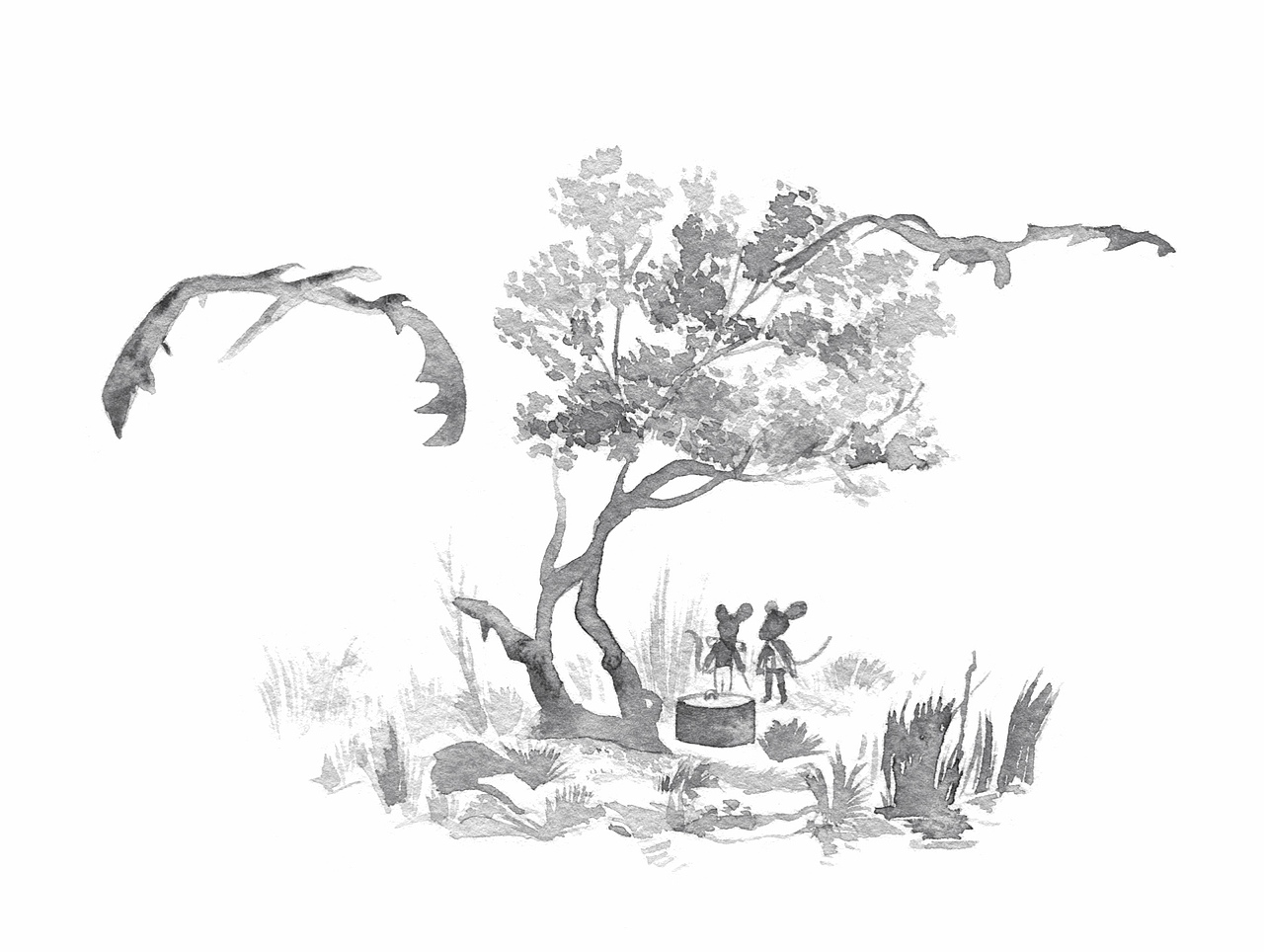 黑白水彩-儿童插画