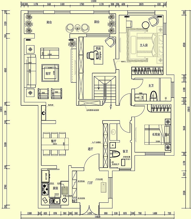 林溪湾243平复式别墅简欧风格装修——平面布局图