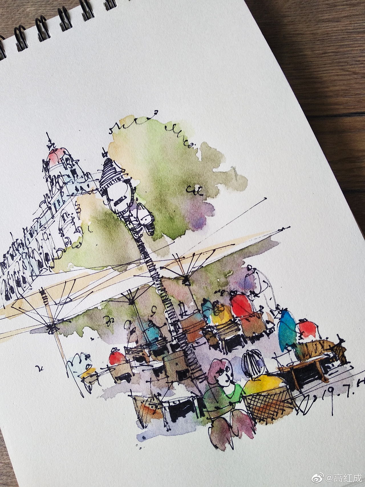 钢笔淡彩建筑风景速写