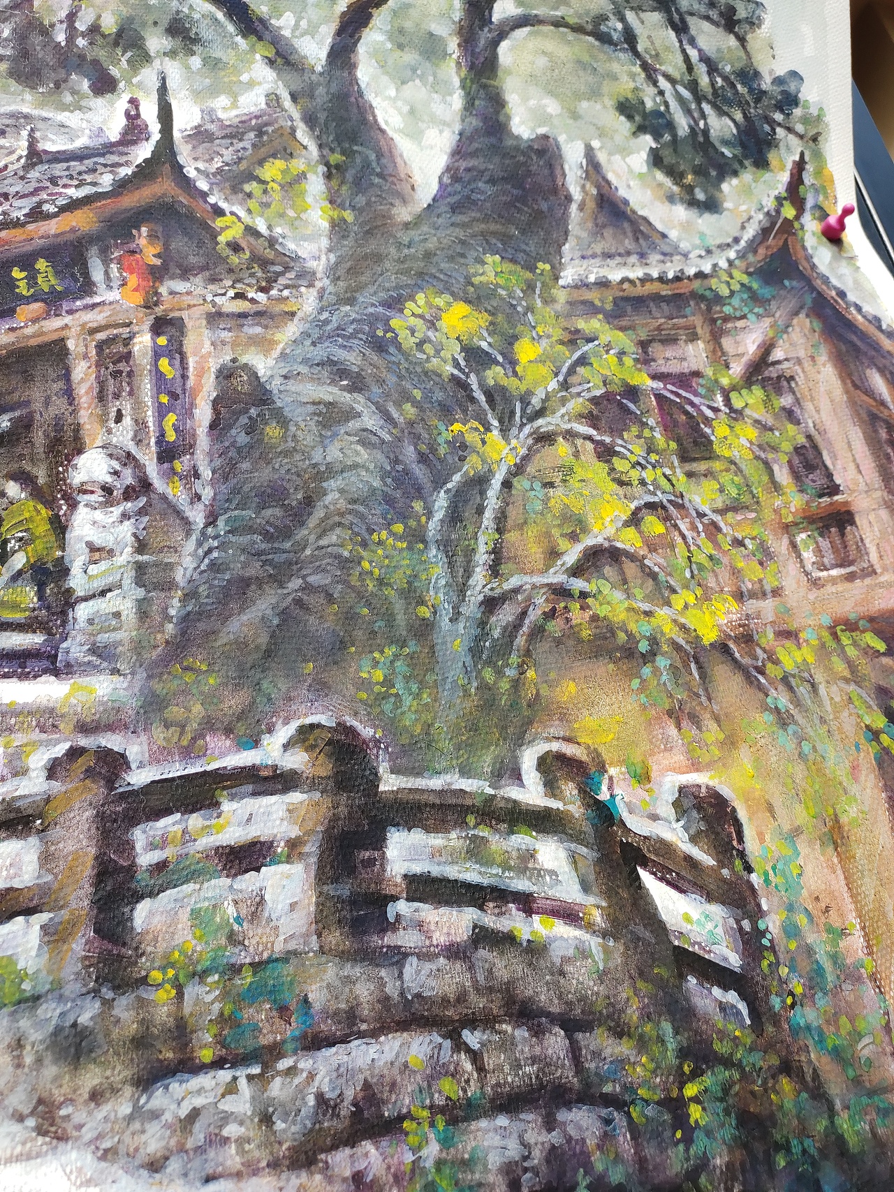 黄龙溪古镇写生,水粉画,尺寸:全开.