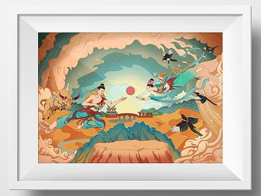 敦煌风七夕，慢慢锻炼自己的插画能力