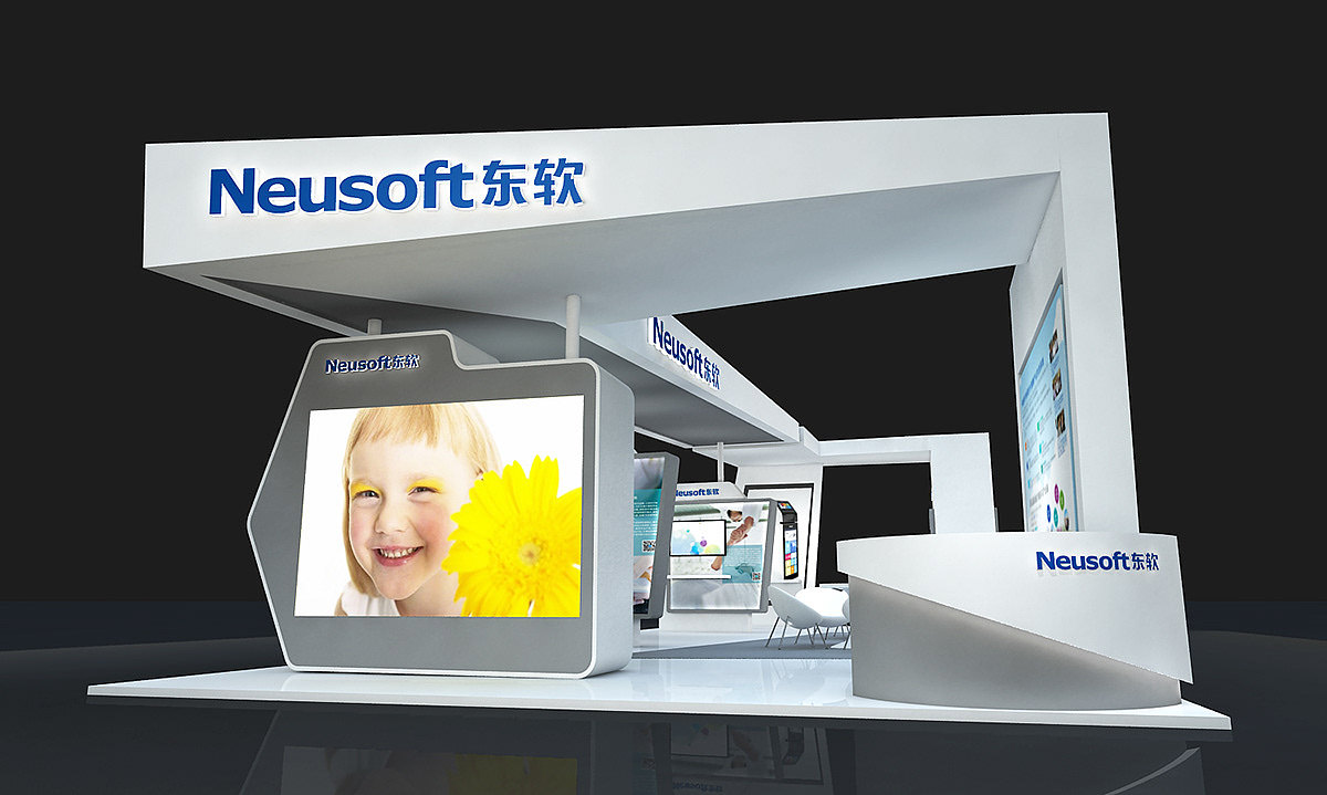 现代简约时尚数码展位展台3d效果图设计制作