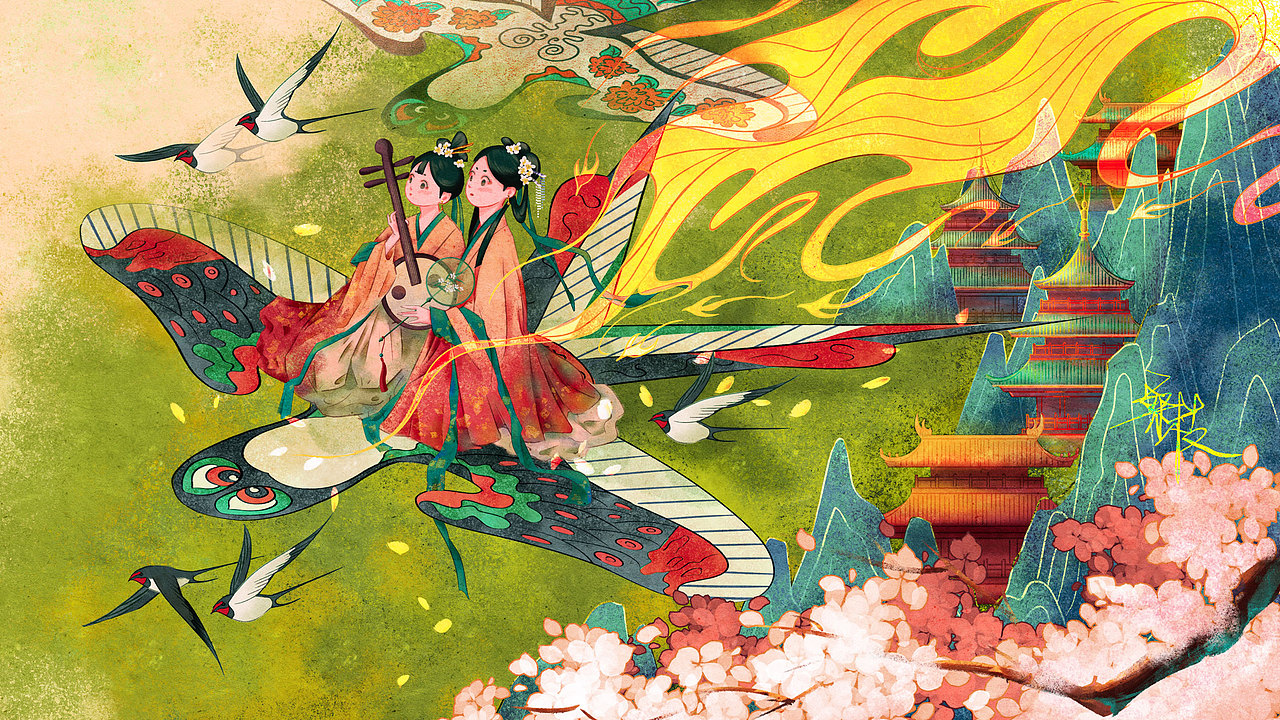 春游-放纸鸢（图ZMjk3MDg2NzY0） - 商业插画 - 站酷设计师_桑枝原创素材 - 站酷ZCOOL