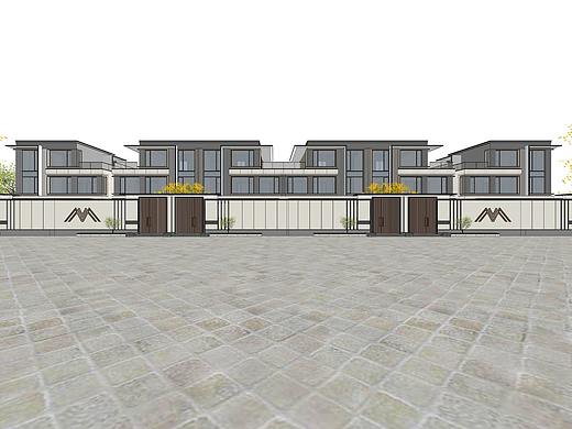 现代5联排别墅SU模型下载