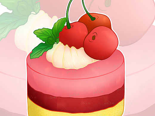美食插画|樱桃慕斯蛋糕（个人主页-ZNjUwNzE0ODg=） - 商业插画 - 站酷设计师hope眰恦原创素材 - 站酷ZCOOL