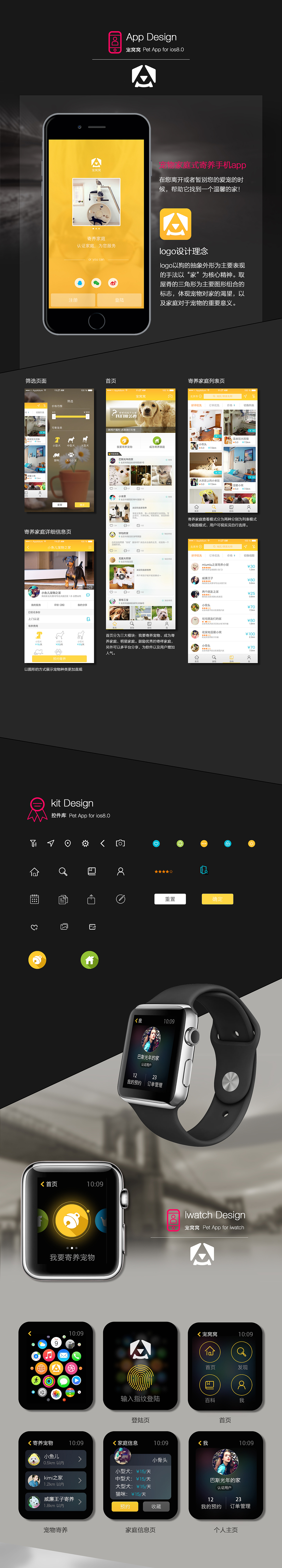 宠窝窝 宠物家庭式寄养app iphone iwatch适配（图ZMzI4NTAyNjg=） - APP界面 - 站酷设计师Triphibious原创素材 - 站酷ZCOOL