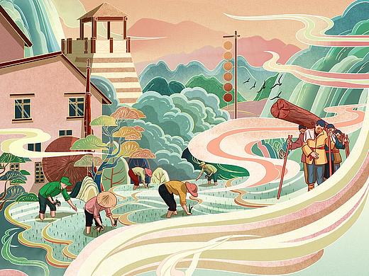 文创插画-《古田路上》