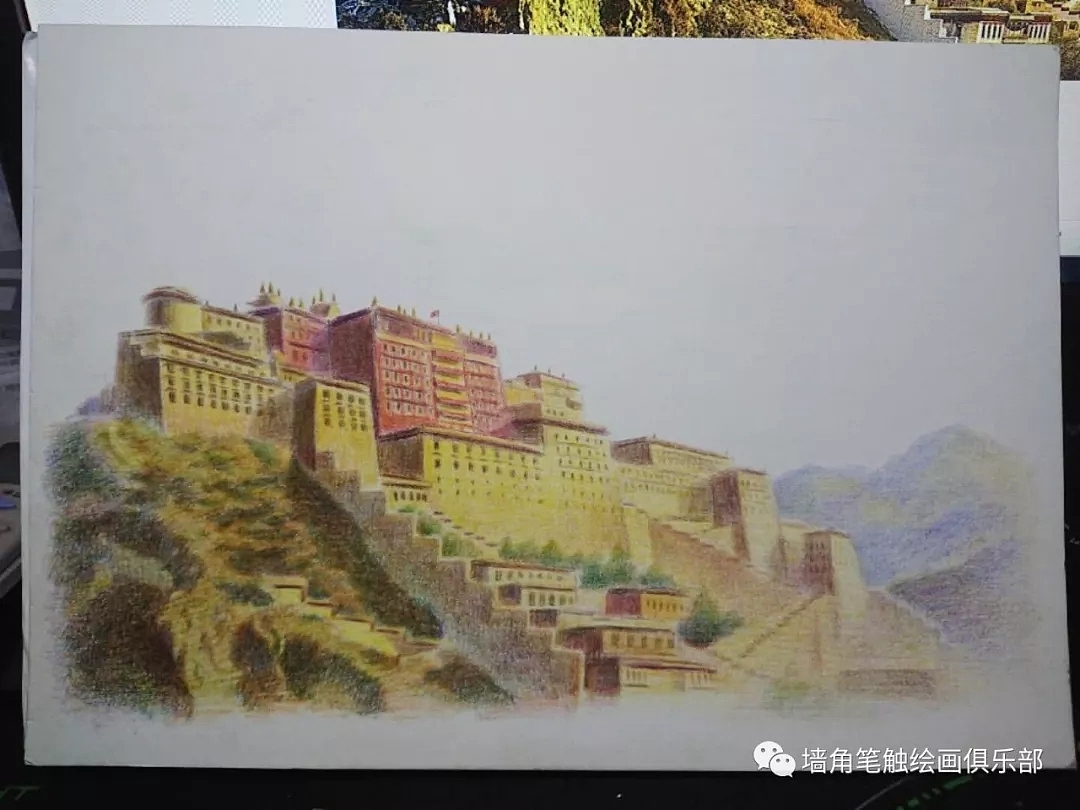 【彩铅教程】何老师8小时彩铅建筑之 布达拉宫（图ZMjAyMjI4NzI4） - 绘画 - 站酷设计师墙角笔触原创素材 - 站酷ZCOOL