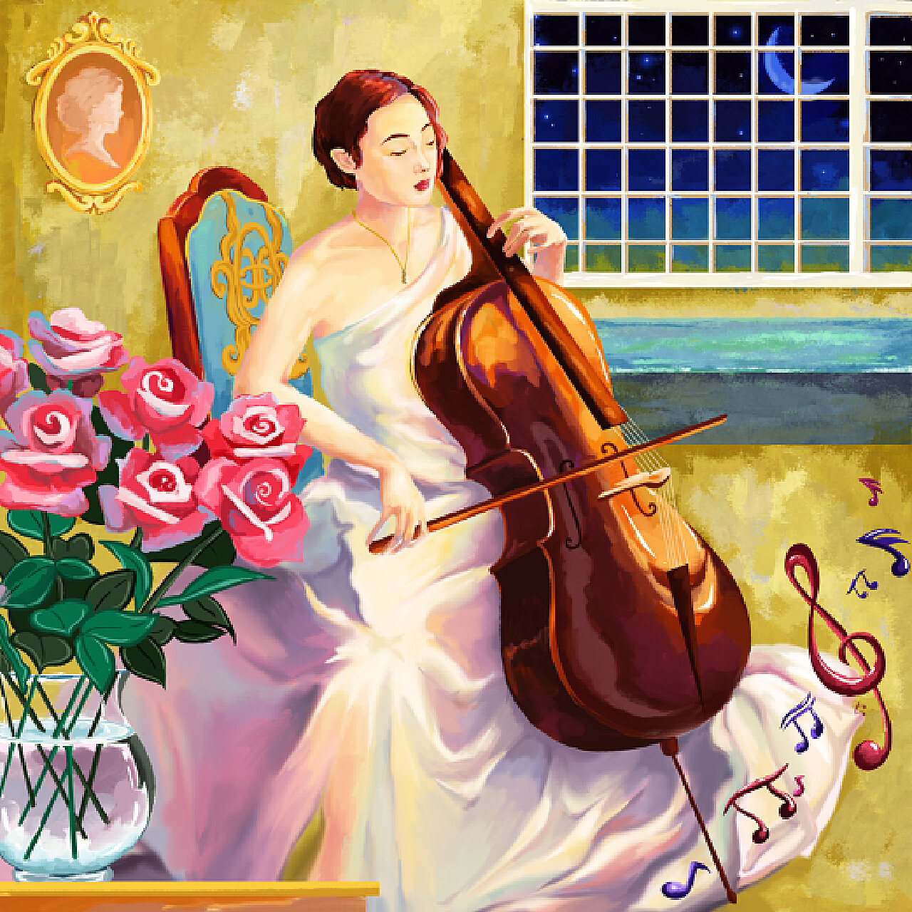 高清晰拉小提琴的长发美女壁纸