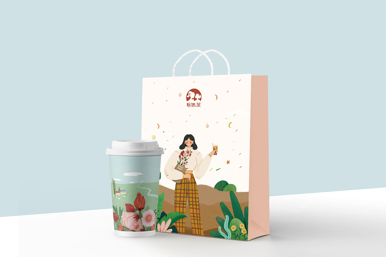 奶茶插画包装/海峡姐妹茶包装设计/快销食品包装