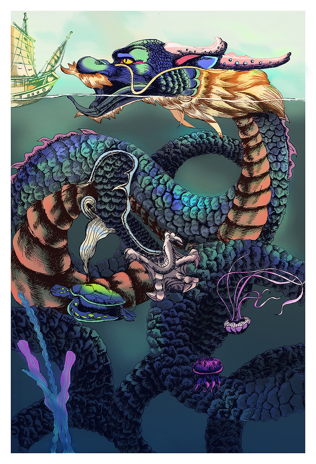 昆明傳說“鐵樹開花，馬長角”，龍插畫三則（圖ZMTkxMDI2MjI0） - 創(chuàng)作習(xí)作 - 站酷設(shè)計師最白的白開原創(chuàng)素材 - 站酷ZCOOL