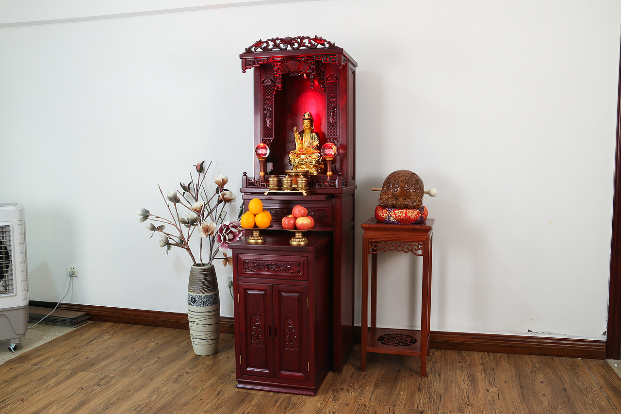 花梨木佛龛紫檀色套柜 佛教用品产品摄影