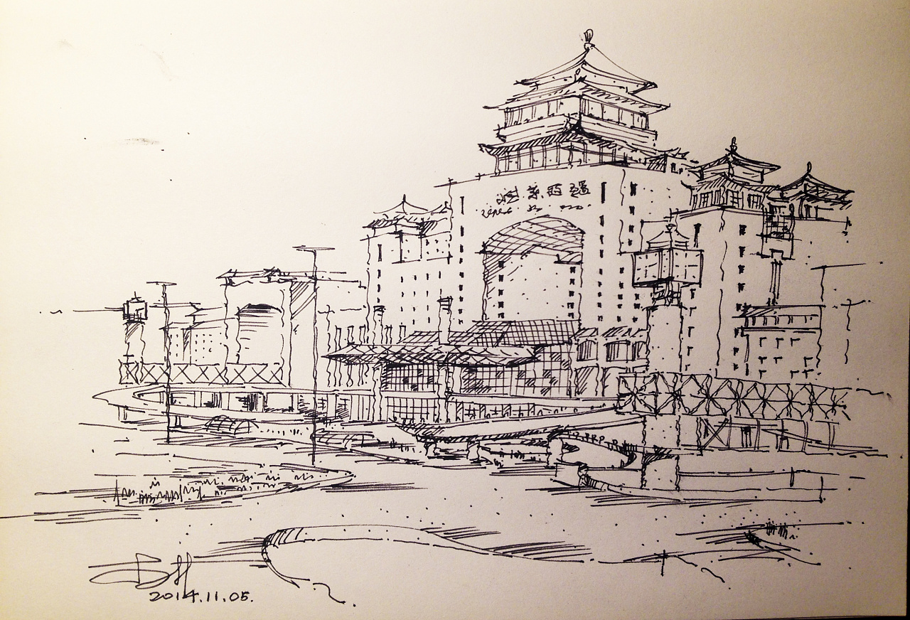 北京西站建筑物简笔画图片