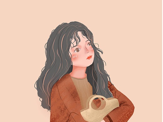 羊毛卷女孩头像插画-创作习作49032年前水彩植物练习插画-创作习作