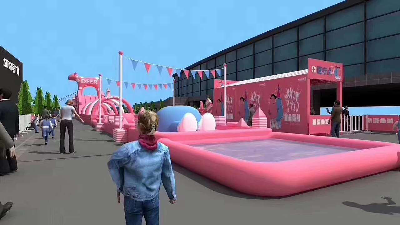粉色嘉年华大型粉色水上冲关粉色滑道水上乐园租赁