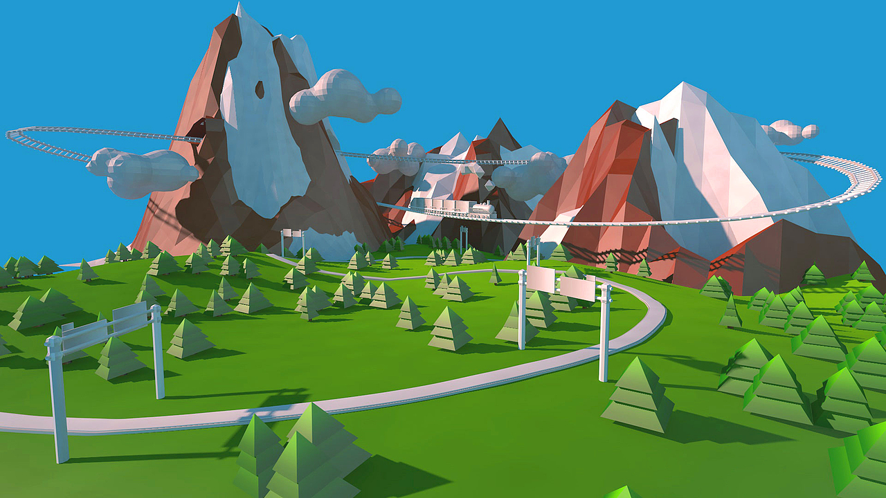 Low-Poly 低面多边形风格 小山坡+小火车呜呜呜（图ZNjI0ODk0ODg=） - 场景 - 站酷设计师路过的汤圆原创素材 - 站酷ZCOOL