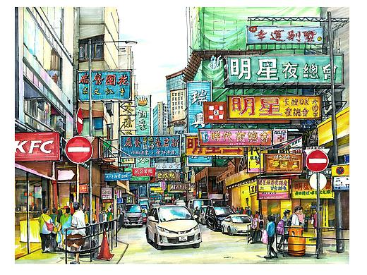 马克笔手绘《香港街景》