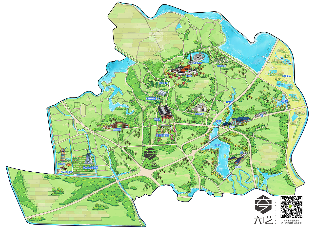 街道手绘地图田园手机程序智慧导览语音讲解定位导航