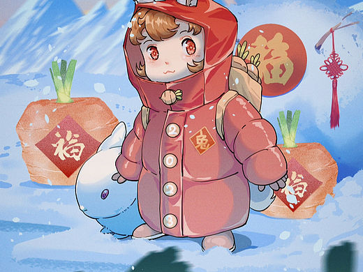 兔年贺图（个人主页-ZNTQ5MDM5Njg=） - 商业插画 - 站酷设计师izsken郑逆转原创素材 - 站酷ZCOOL