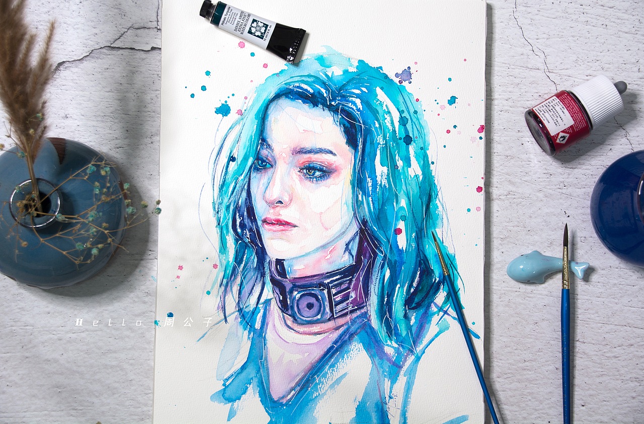 水彩人物北极星小姐姐