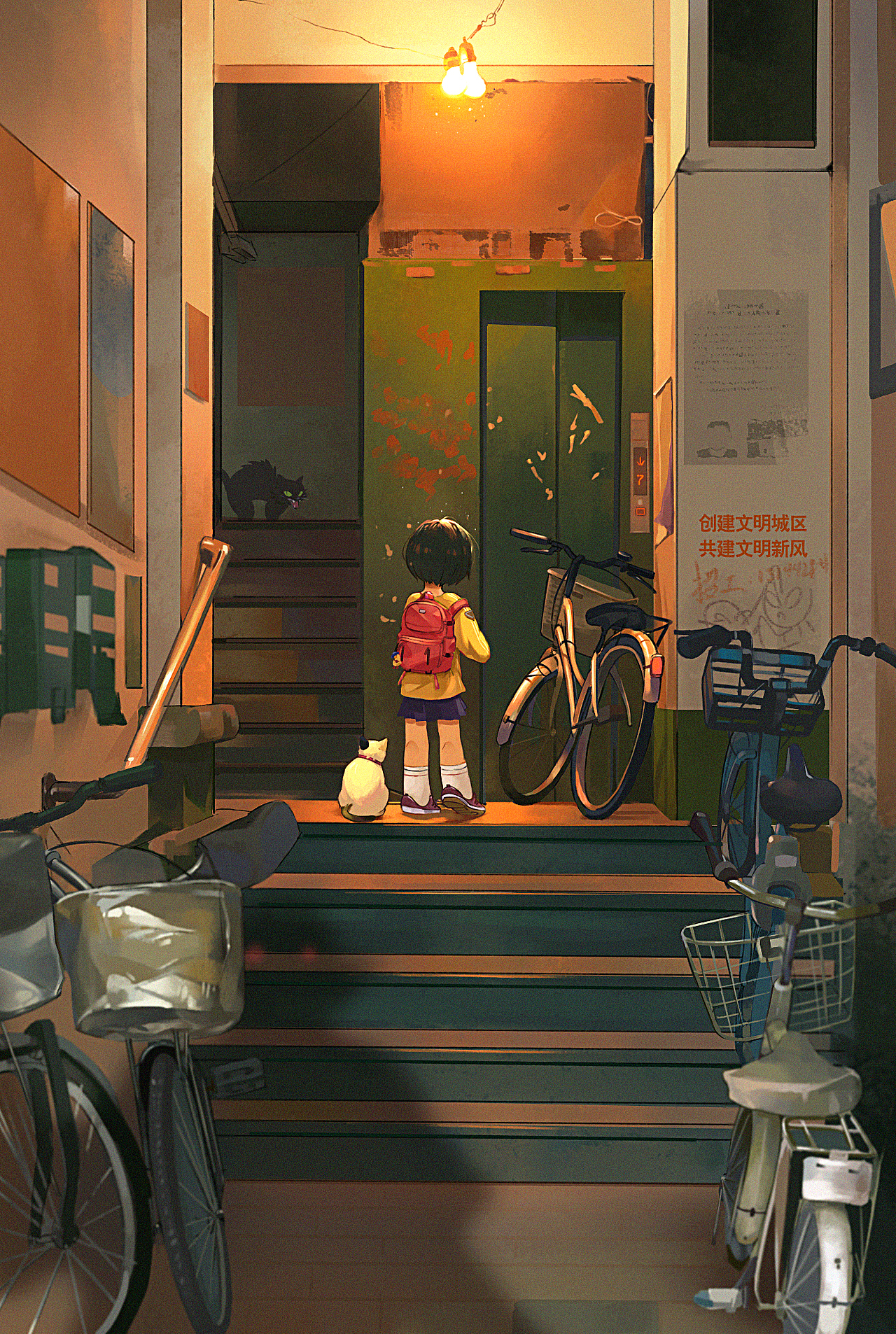 【色彩班长】“电梯好久哦”（图ZMjg2NDYxNzM2） - 艺术插画 - 站酷设计师Mikon弓米弓原创素材 - 站酷ZCOOL