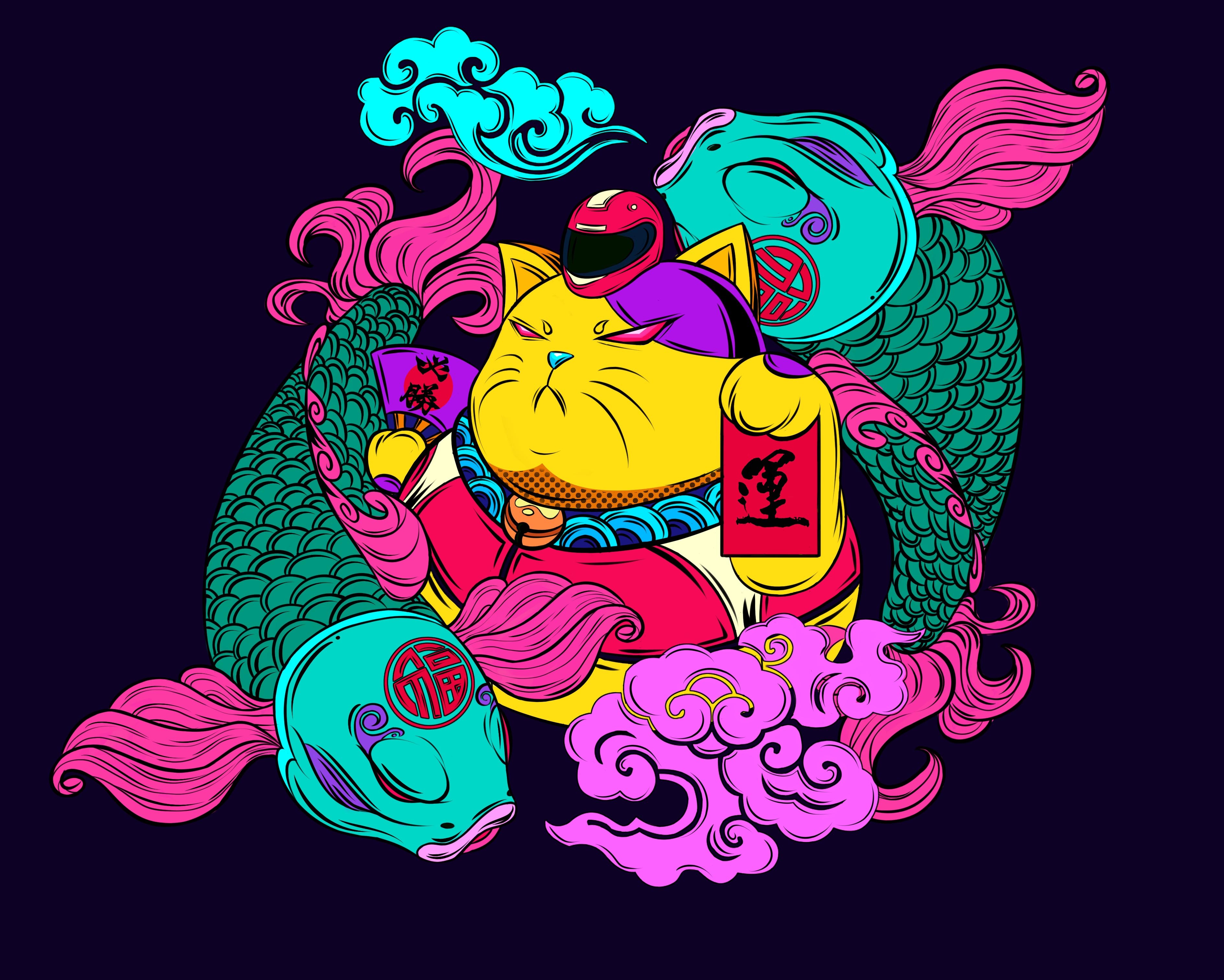 赛博招财猫车贴|平面|图案|jonneywooo_原创作品-站酷zcool