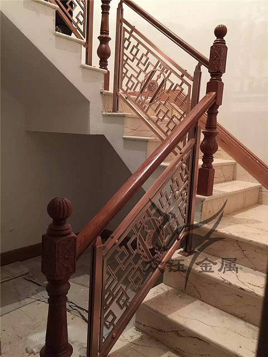 新中式红古铜铝板雕刻楼梯护栏  厂家订制 款式独特