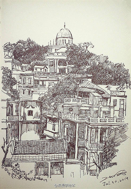 厦门和鼓浪屿的风景建筑速写