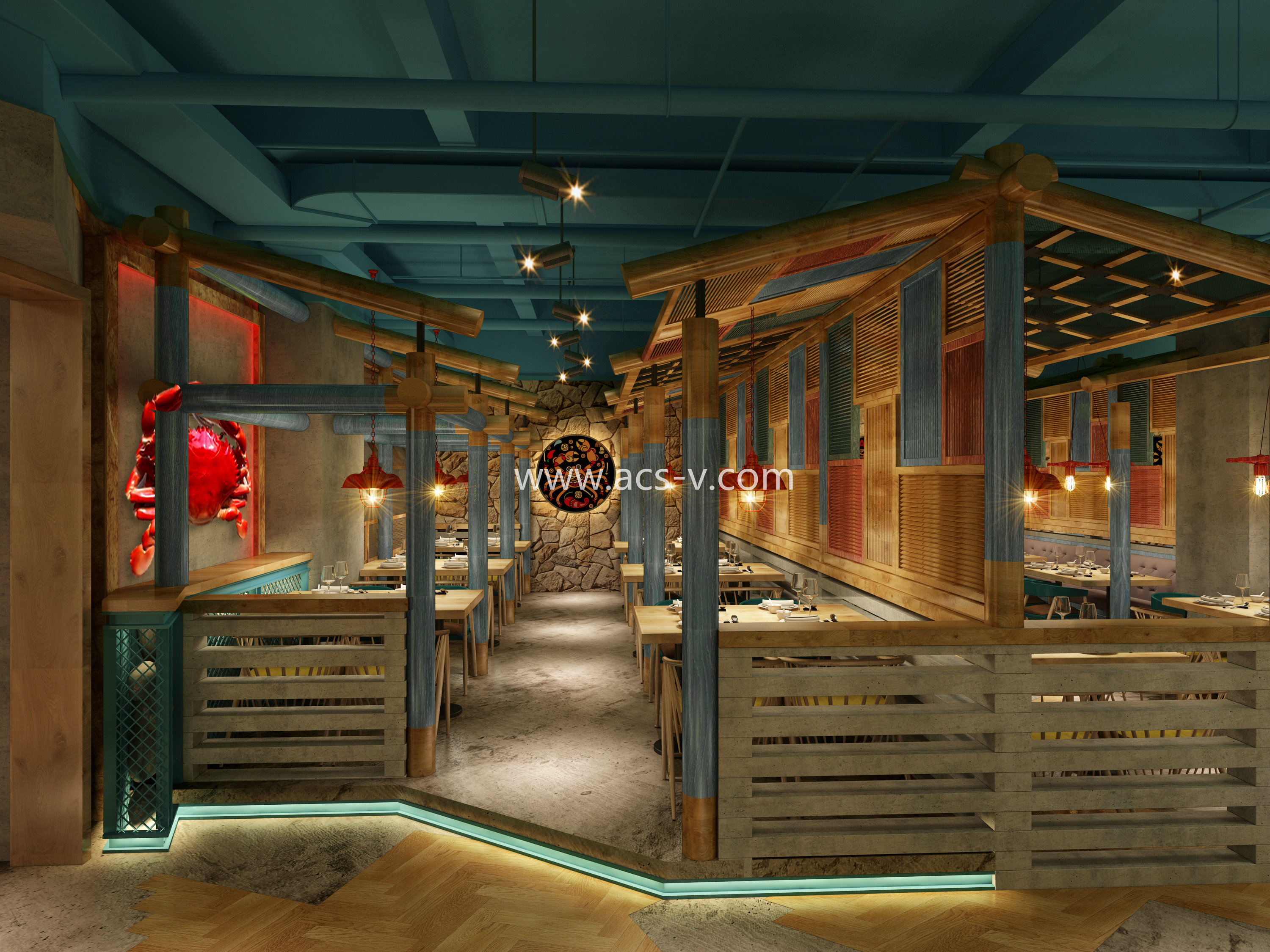 帝王蟹的美味盛宴---蟹三胖连锁主题海鲜餐厅设计