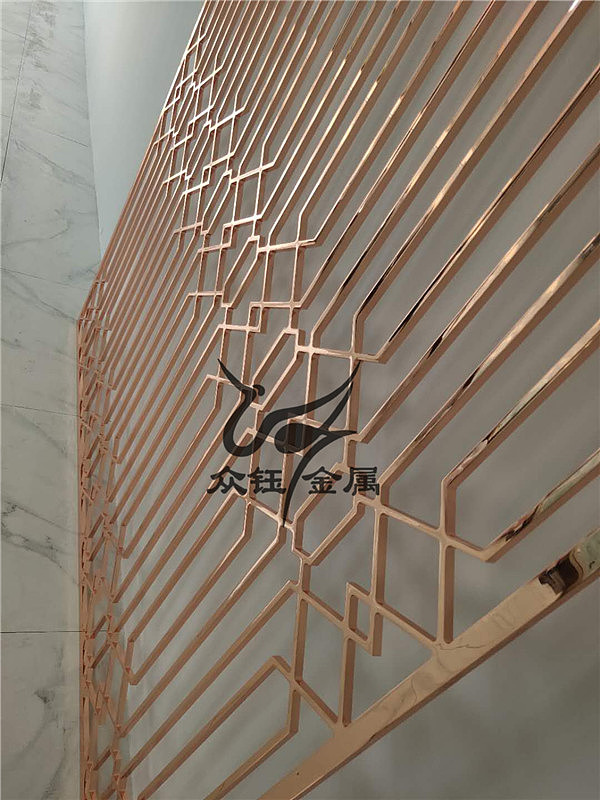酒店客厅金属花格镂空屏风 玫瑰金玄关众钰定做