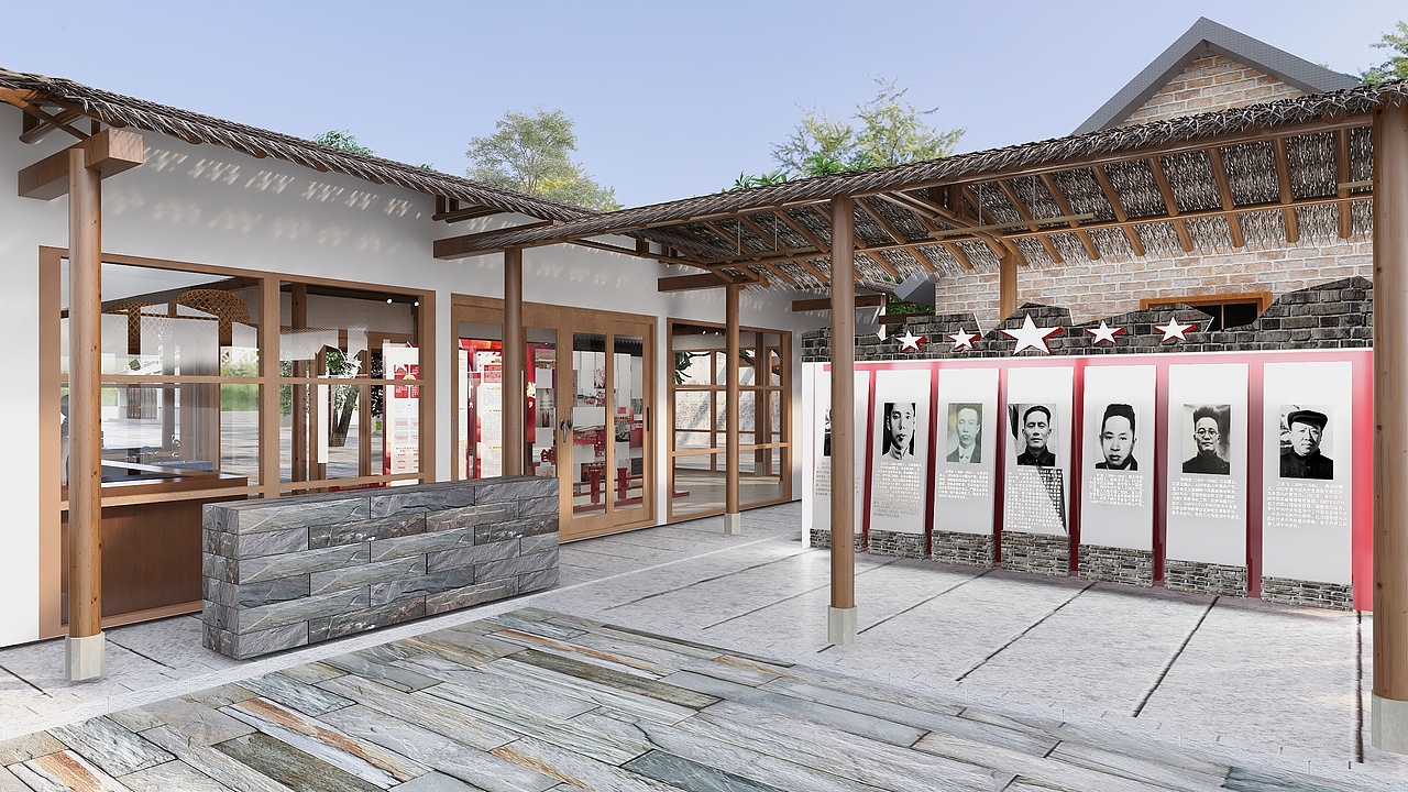 红色李巷游客服务中心 新时代文明实践站设计方案（图ZMjI4MzI2MDA0） - 家装设计 - 站酷设计师一陈怪兽一原创素材 - 站酷ZCOOL