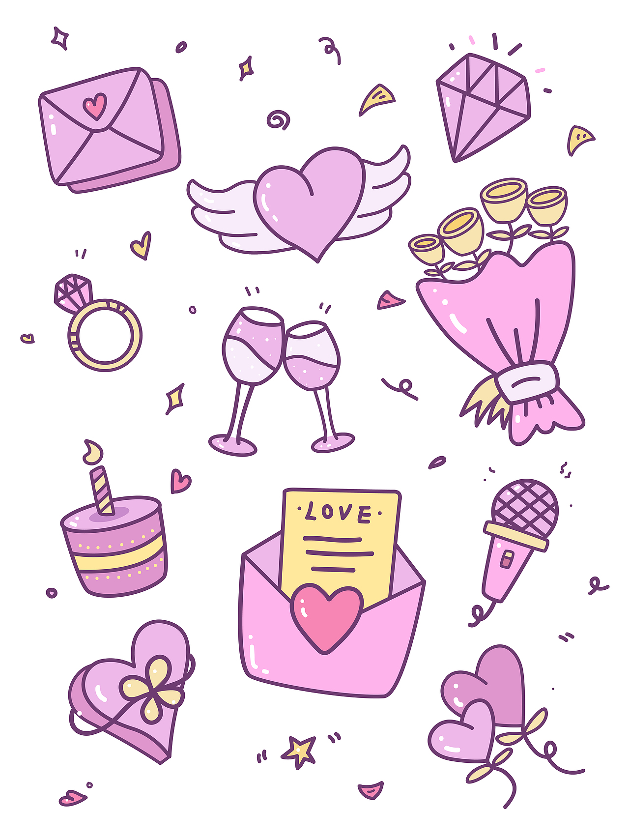 线条涂鸦风插画-纪念日/情人节元素（图ZMjc4MjE0Nzc2） - 商业插画 - 站酷设计师missmi米小米原创素材 - 站酷ZCOOL