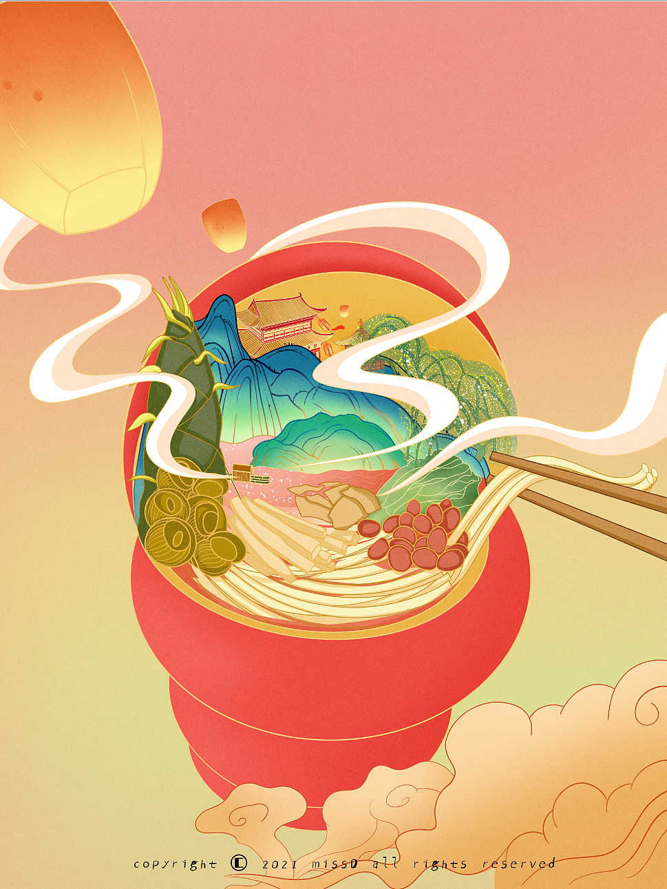 国潮螺蛳粉|插画|商业插画|迷思豆 - 原创作品 - 站酷 (zcool)