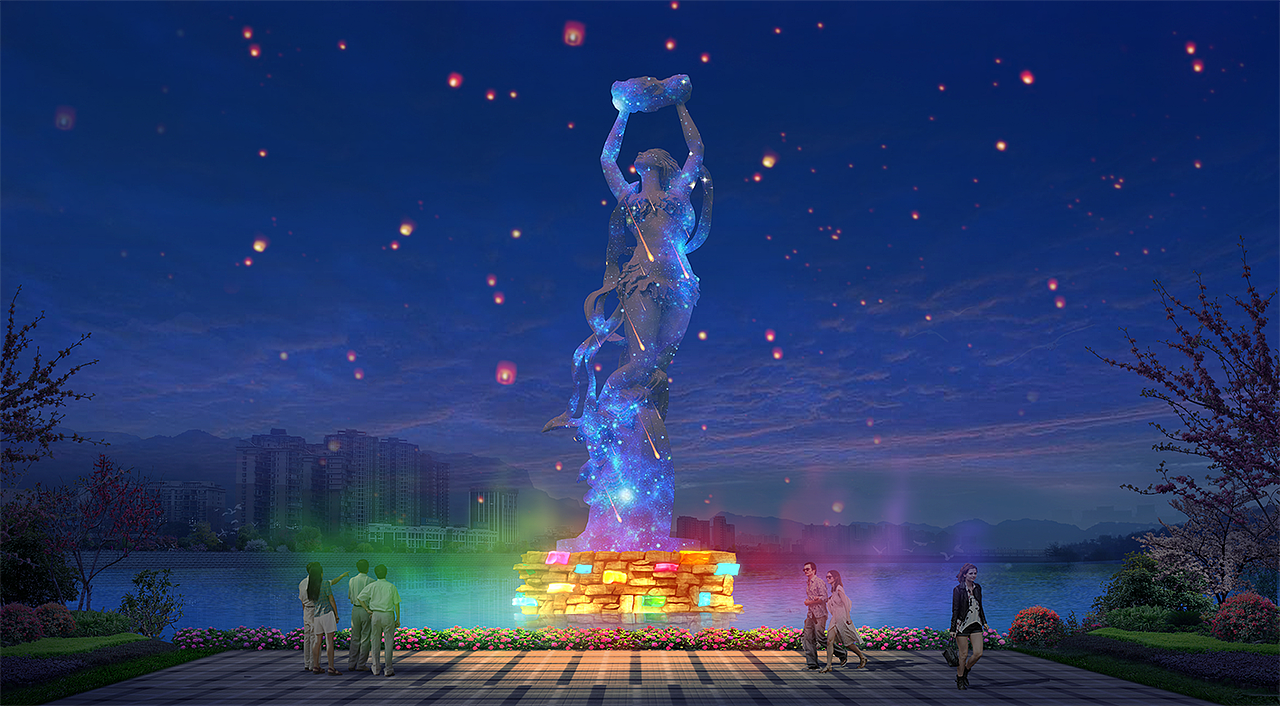女娲雕塑夜景照明设计