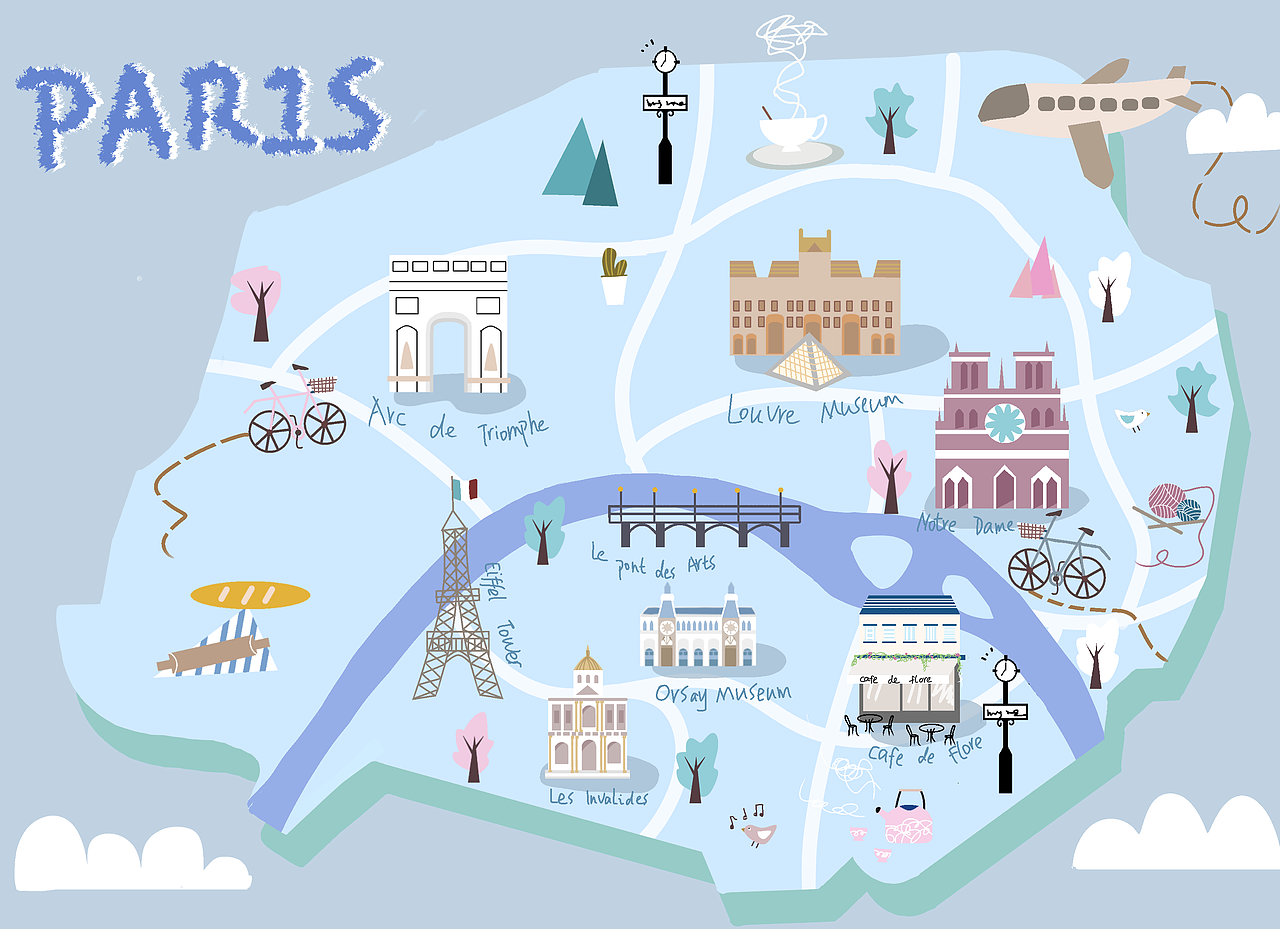 巴黎地图插画