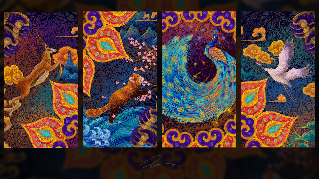 线圈插画 X 藻井文化（图ZMTUwNjU5NTUy） - 艺术插画 - 站酷设计师feii原创素材 - 站酷ZCOOL