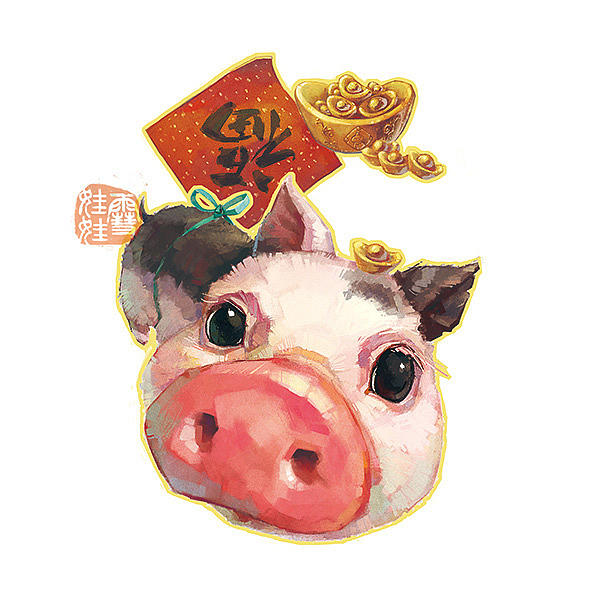 猪猪过年~生肖猪（图ZMTM2NDQ5NTA4） - 商业插画 - 站酷设计师雪娃娃童画原创素材 - 站酷ZCOOL