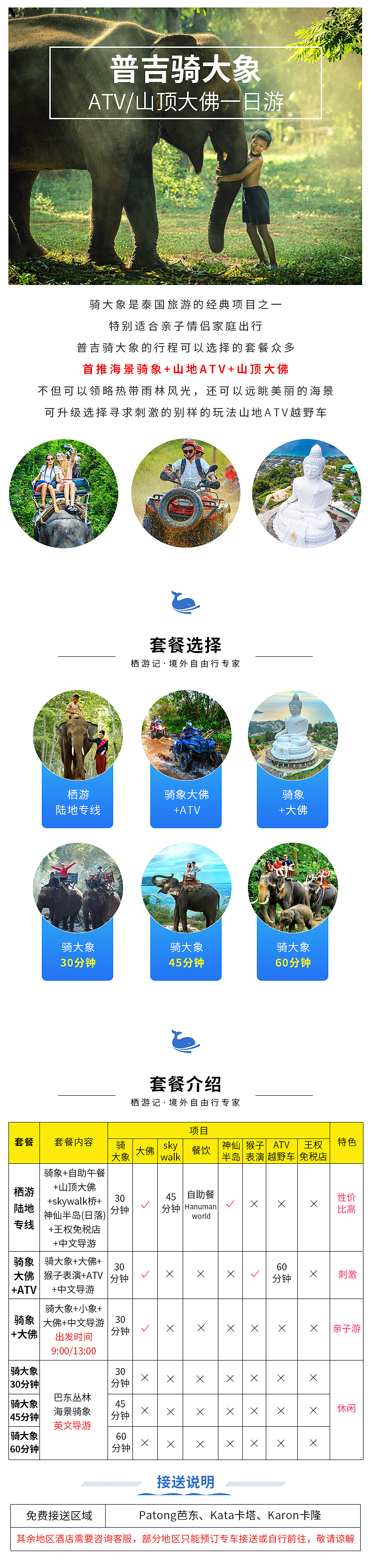 普吉岛蛋岛浮潜快艇骑大象山顶大佛ATV越野详情设计
