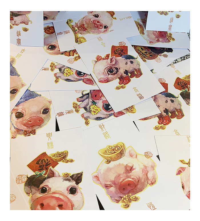 “猪猪过新年”明信片（图ZMTQxMjk3Mzgw） - 生活用品 - 站酷设计师雪娃娃童画原创素材 - 站酷ZCOOL