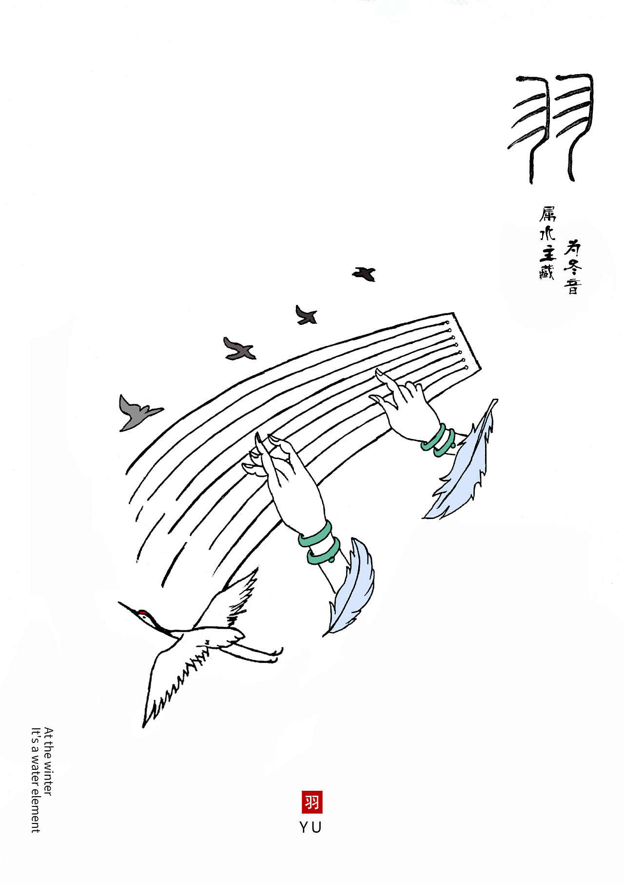 正稿:"羽"音属水,表达琴声的清脆把弦融进瀑布