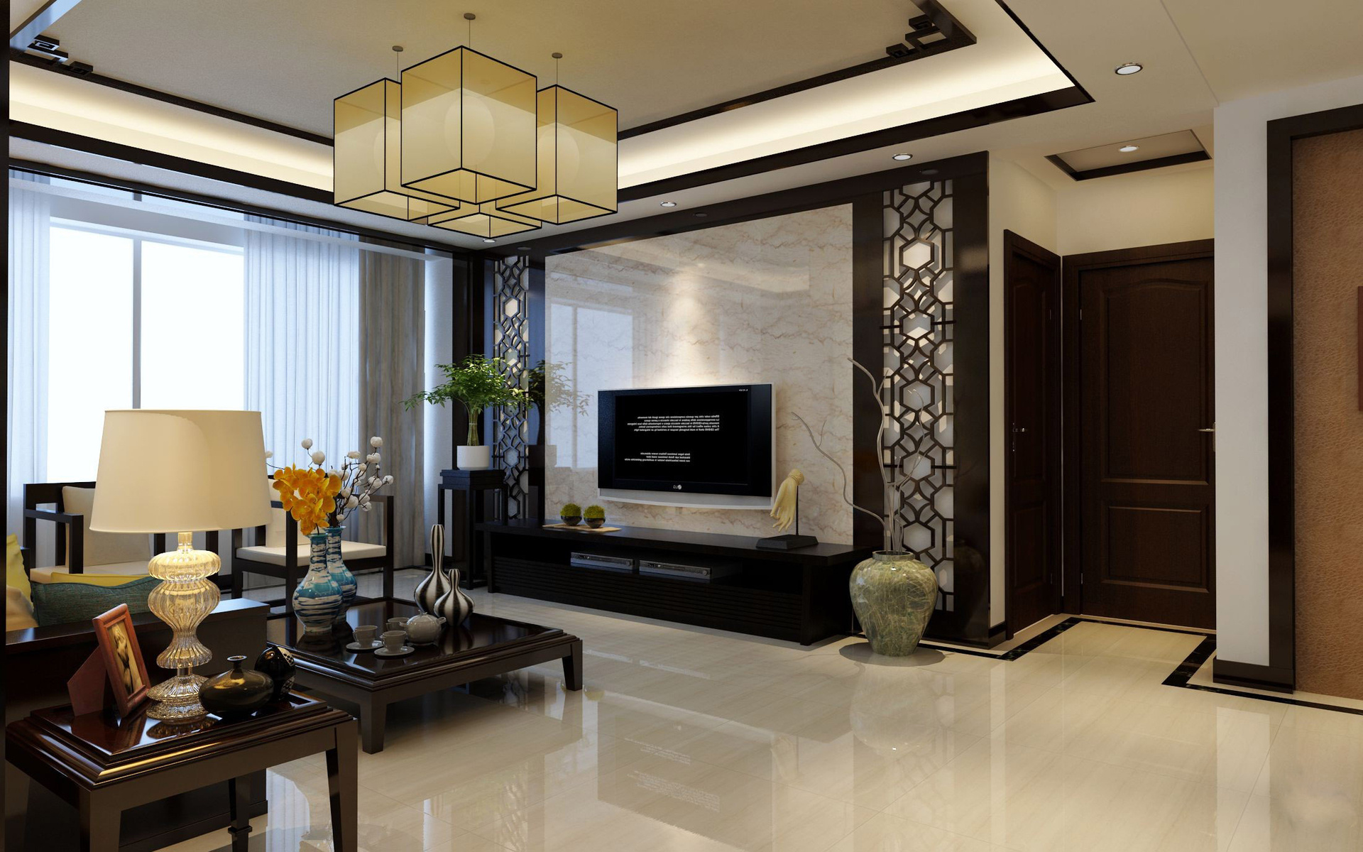 未来华庭三室两厅117平方新中式风格装修案例