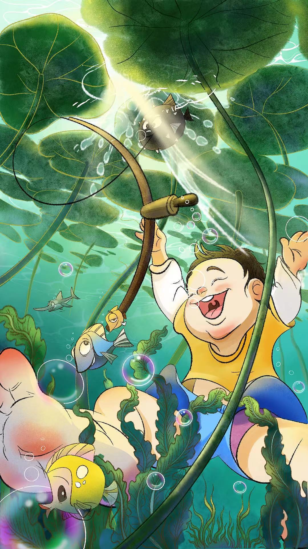 钓鱼的少年（图ZMzMyNjQ5ODA4） - 儿童插画 - 站酷设计师诗人无名原创素材 - 站酷ZCOOL