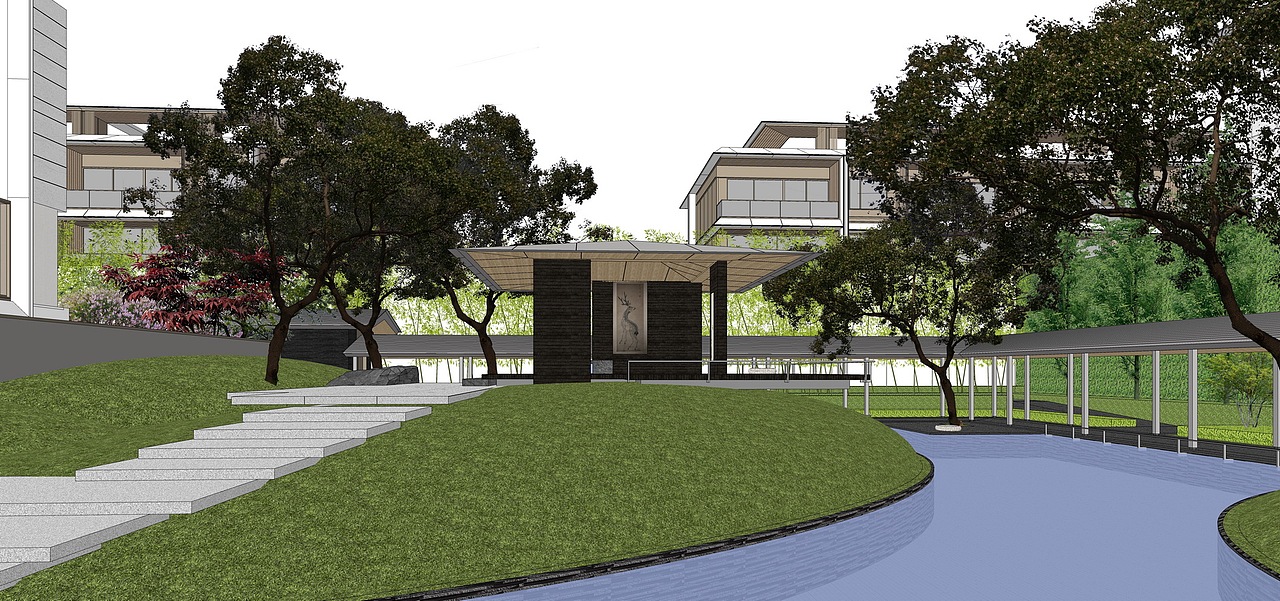 万科湖山大区景观SU模型下载