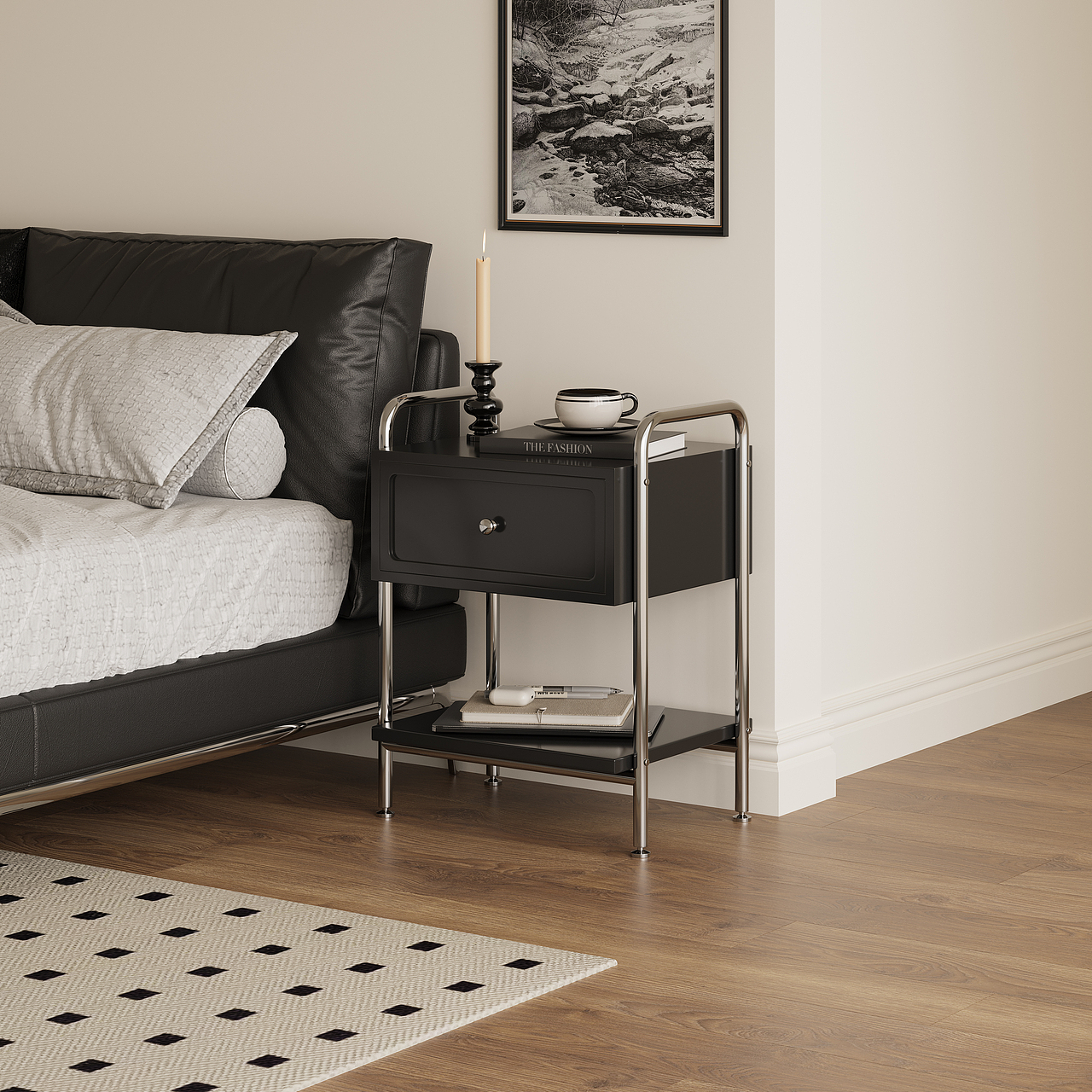 现代黑色床头柜