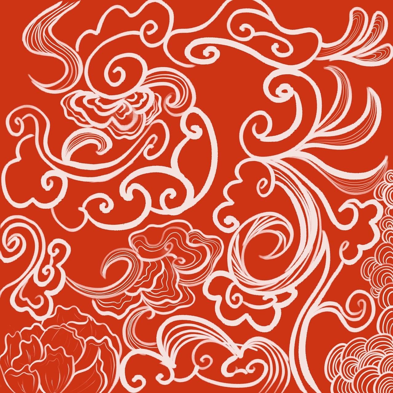 中国祥和瑞气,红色热情的名族精神,如意祥云纹体现国风特色