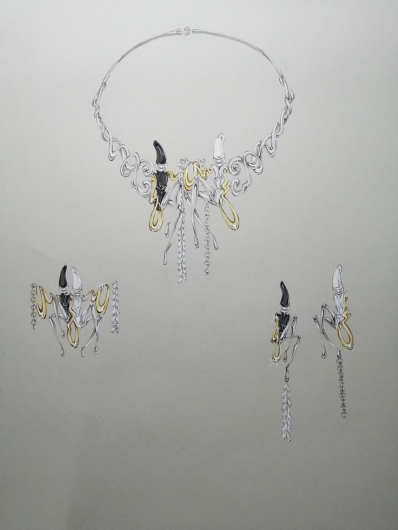 毕业设计黑白无常首饰手稿图