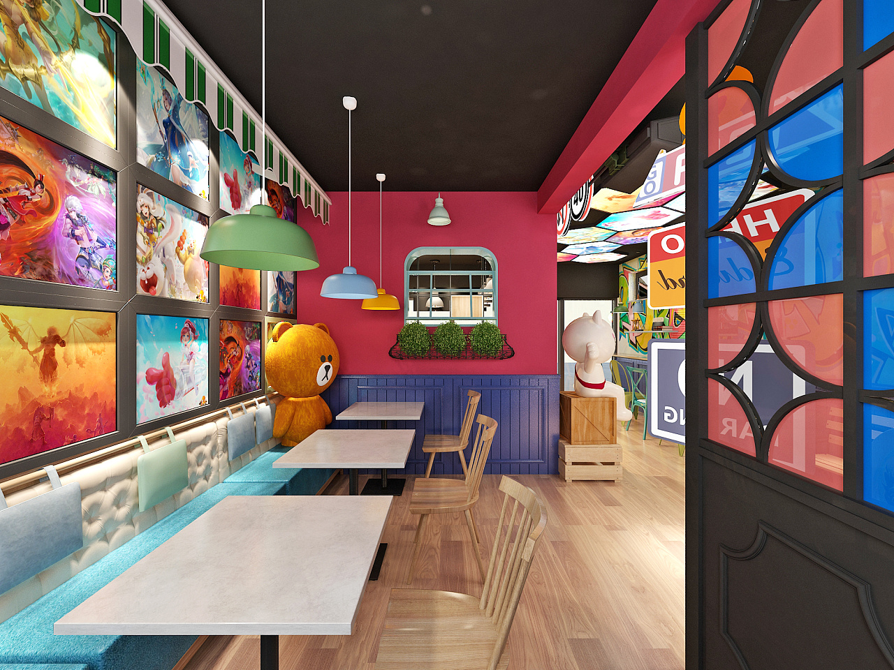 动漫主题餐饮店3D效果图，动漫休闲馆加盟，动漫餐饮店|空间|家装设计|AA国际动漫1 - 原创作品 - 站酷 (ZCOOL)