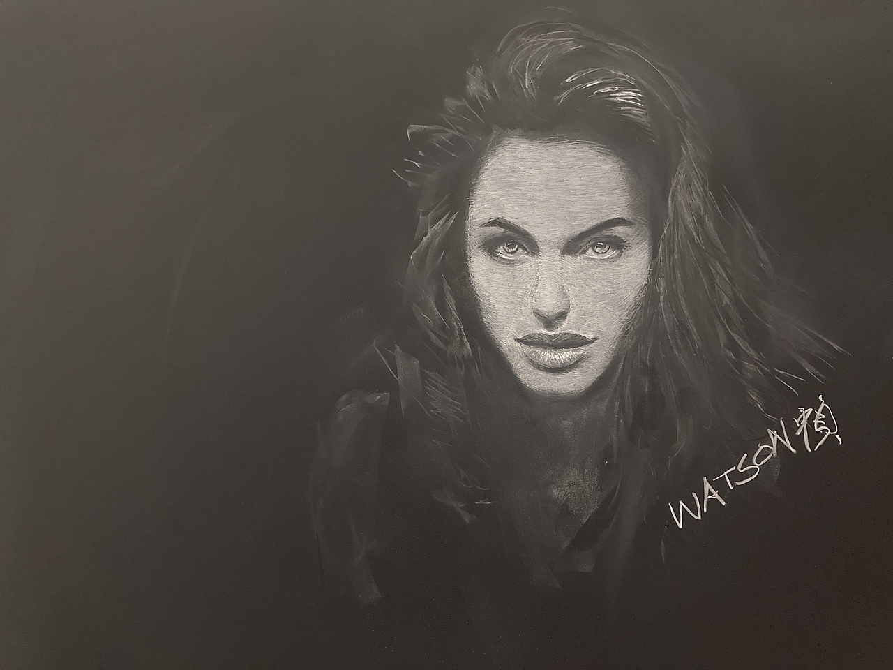 黑板粉笔画肖像朱莉安吉丽娜