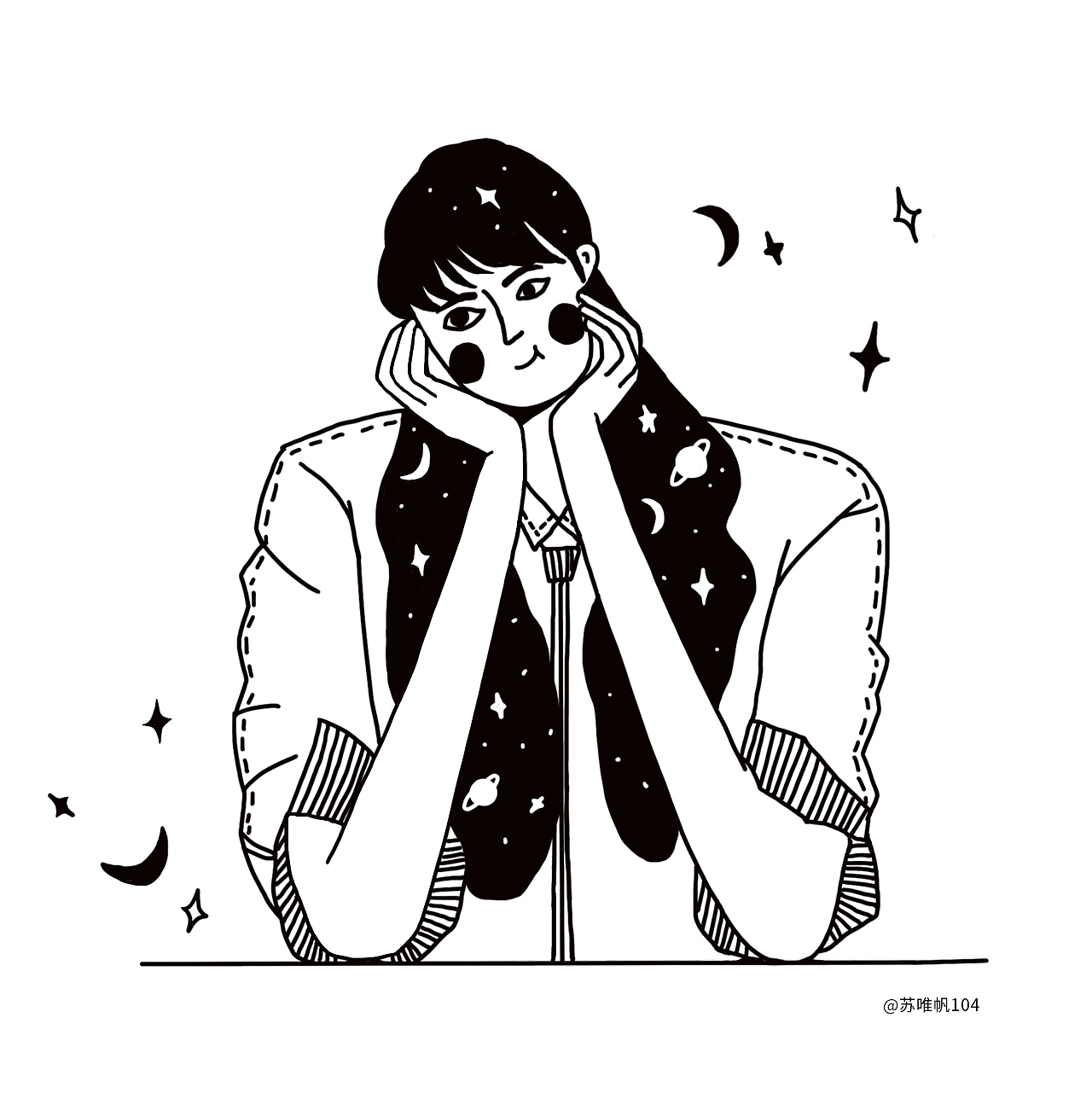 黑白简约线条插画 男孩女孩头像